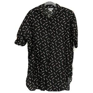 Symmetry Top Vintage 80s Short Sleeve Button Shoulder Pads Black Made USA Medium